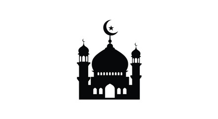 Mosque Silhouette with Crescent Moon Symbol Islam Religious Architecture © HosnaStock