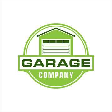 Garage door logo in round badge with retro and classic design style