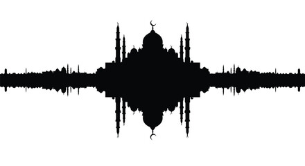 Fototapeta premium Sound Waveform Silhouette of Mosque or Dome with Minaret in Simple Style