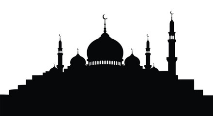 Mosque Silhouette with Domes and Minarets against White Background © AnuStock