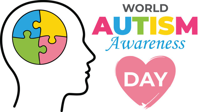 World Autism Awareness Day graphic with brain puzzle and heart icons vector illustration
