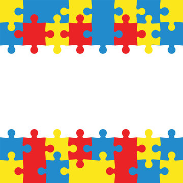 World Autism Awareness Day background with colorful jigsaw puzzle piece border vector illustration