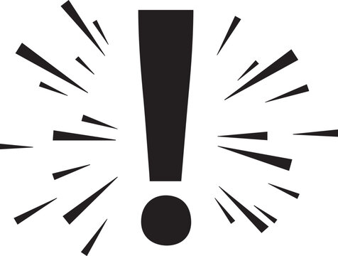 Exclamation mark symbol with radial lines radiating explosion burst vector illustration