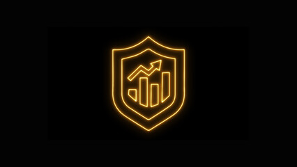 Fototapeta premium Abstract glowing neon shield icon with increasing bar chart for secure business growth and data protection.
