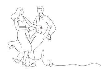 Obraz premium Hand drawn salsa party dance sketch Dancing couple. A man and a woman performing a ballroom dance Continuous single line drawing of a man and a woman dancing.