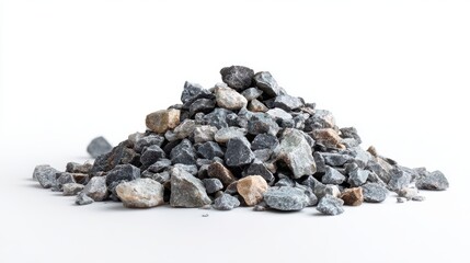 Heap of crushed stone gravel isolated on white background.