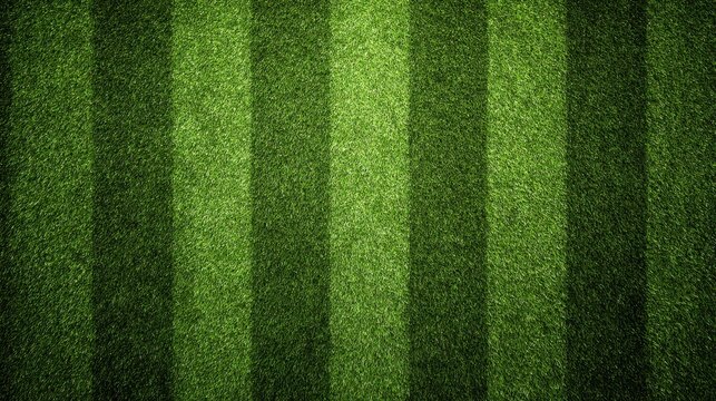 Top down view of freshly mown green grass texture with vertical stripes
