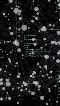 Vertical video: On camera pan node network drifting, depth shifting, code column showing structure