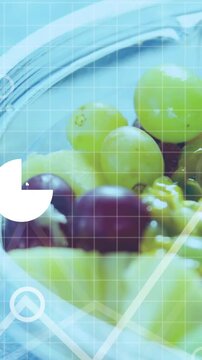 Vertical video: Cloud icon fading in starting data charts moving over fruit jar showing freshness