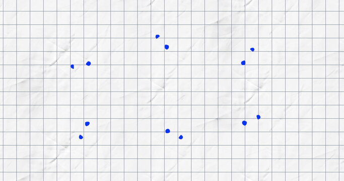 Image of six blue arrows pointing inwards on white squared paper