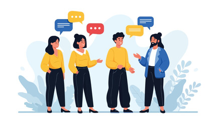 Diverse group of people communicating with speech bubbles
