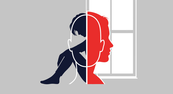 Duality concept with overlapping silhouettes and modern minimalist design