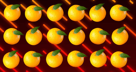 Image of orange repeated over red lines on black background