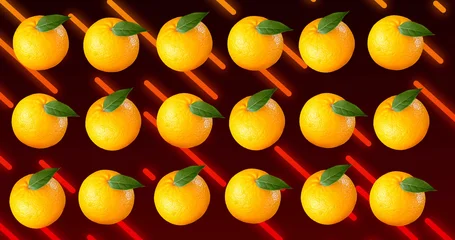 Fotobehang Vlees Image of orange repeated over red lines on black background  © vectorfusionart