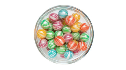 A bowl of colorful candies on transparent background