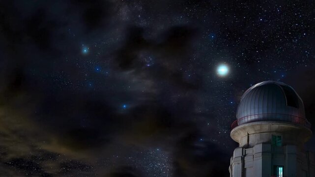 Timelapse of an astronomical observatory under The Night Sky With Milky way.