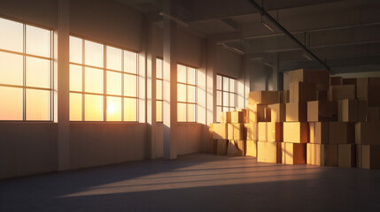 倉庫内に整然と積み上げられた在庫の段ボール箱