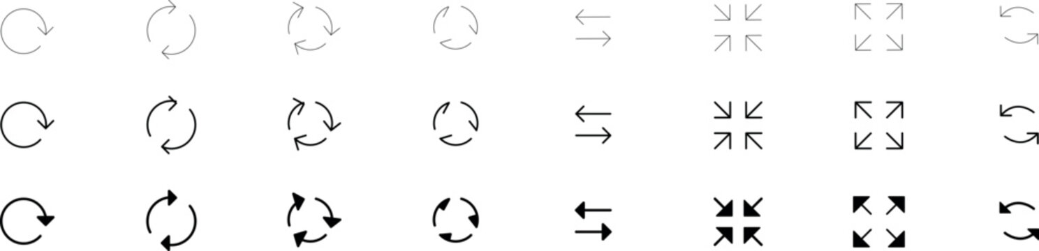  Circle arrows isolated on white background. Circular rotation loading elements, redo process.