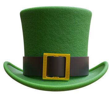 Saint Patrick Day leprechaun, green hat isolated on white, transparent. St Patrick irish party, 3d