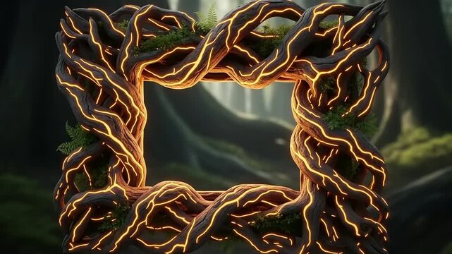 Enchanted Forest Frame with Glowing Energy and Lush Greenery.