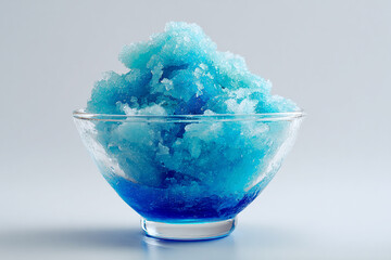 ガラスの器に盛った青いシロップのかき氷
