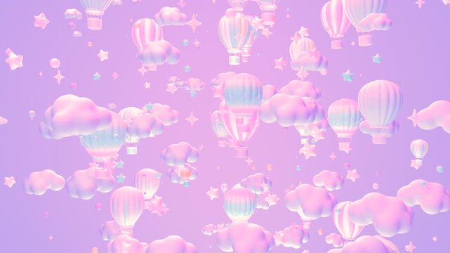 Cartoon fly through hot air balloon sky animation. (loop)