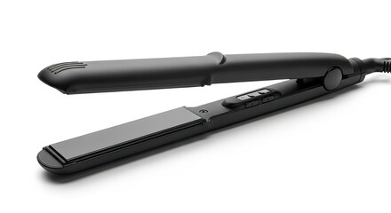 Sleek black ceramic hair straightener, a modern electric styling tool for achieving professional smooth and frizz-free hairstyles