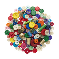 Colorful buttons and sewing supplies on black