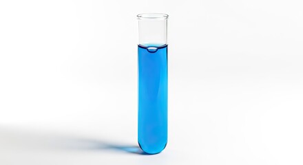 Glass test tube holding bright blue liquid, representing scientific discovery, chemical analysis, and modern laboratory procedures