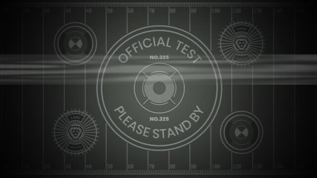 Please Stand By text on the retro TV screen.  Black and white test pattern suitable for tv and video content, graphic design, technology, retro themes, and vintage aesthetics.