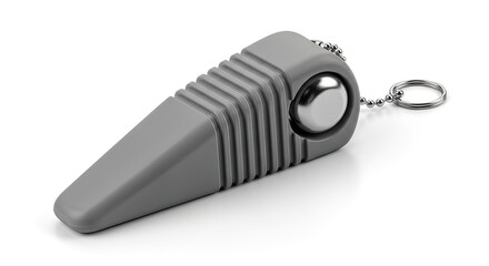 Compact personal safety alarm device with a convenient keychain for portable security and emergency situations, isolated on white background