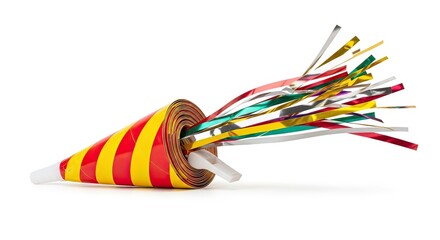 Brightly colored party popper with streamers, perfect for celebrations and festive occasions