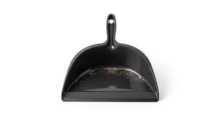 Black Dustpan with Debris Isolated on White Background