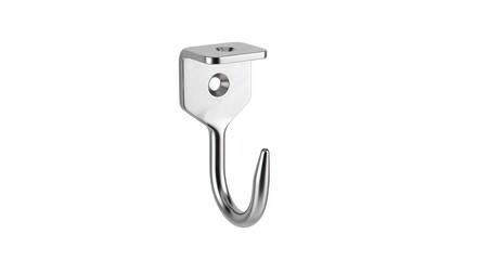 Close-up metallic hook for hanging objects, showing its polished finish and durable design