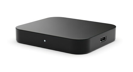Modern black electronic device with HDMI port, compact and stylish for home entertainment