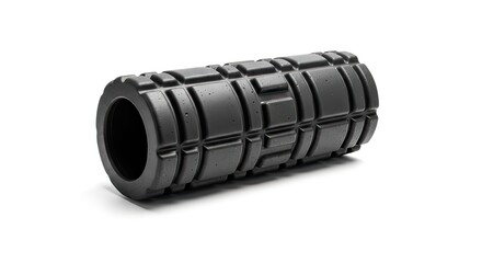 Black foam massage roller with textured surface for physical therapy and muscle recovery
