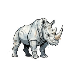 Obraz premium Watercolor rhinoceros on black background