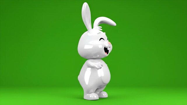 	
Cartoon-style white rabbit character with large ears and a big smile, standing with arms outstretched against a bright green background