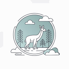 Fototapeta premium Minimal Line Art Wildlife Nature Conservation Badge with snow deer Forest and Mountain Landscape Vector Icon