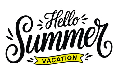 Fototapeta premium hand drawn brush script hello summer vacation typography design.