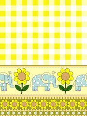 Cute Elephant and Sunflower Nursery Border with Yellow Gingham