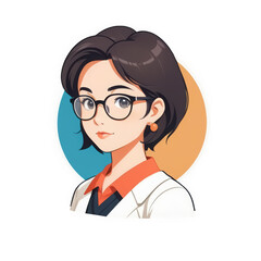Fototapeta premium Cartoon woman with glasses and short dark hair smiling