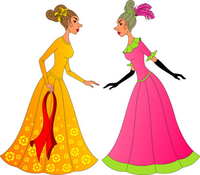 Cinderella's evil sisters are going to the ball. Characters from a fairy tale.