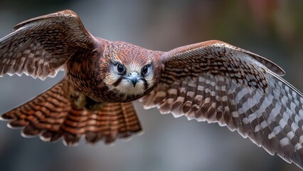 Bird of Prey in Flight with Outstretched Wings and Sharp Talons