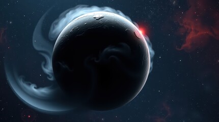 Fototapeta premium Mysterious dark planet with glowing red light in deep space