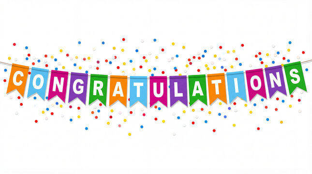 Congratulations colorful bunting banner with confetti decoration
