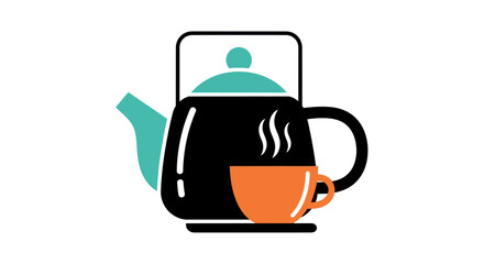 Obraz premium Kettle and cup icon on white background