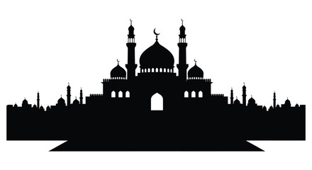 Mosque Silhouette with Domes and Minarets on White Background © FAHMIDA