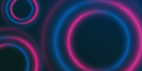 Obraz premium Dynamic neon light streaks across dark blue gradient sky, futuristic glowing space technology background.
