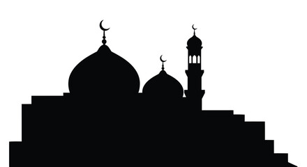 Islamic mosque silhouette with domes and minaret on white background © FAHMIDA
